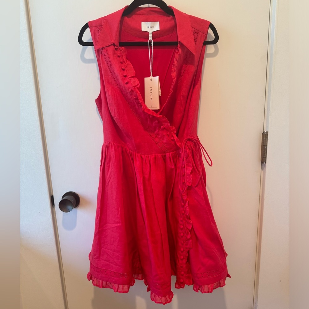 NWT Joslin Amelia Red Linen Wrap Minidress 12 L - Picture 6 of 11